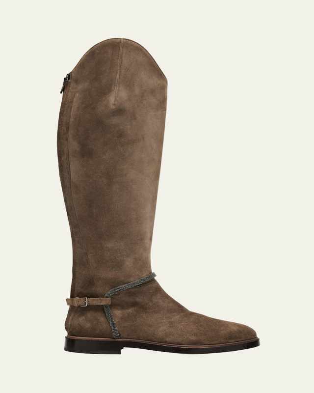 Suede Equestrian Boots with Monili Riding Detail